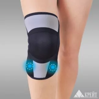 Бандажи для коленного сустава с магнитами ООО «Крейт» А-450 Бандаж для коленного и локтевого сустава с аппликаторами биомагнитными медицинскими — «Крейт» (№6, черно-серый)